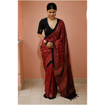 Handblock printed and handmade processed natural dyed gajji silk Ajrakh saree.