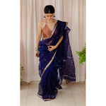 Handloom resham silk chanderi saree with woven motifs.