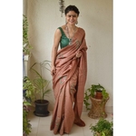 Handwoven Tussar silk saree with appliqué work and hand embroidered