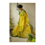 Handwoven Chanderi silk saree with booties motif and jari border