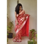 Handwoven katan silk banarasi saree with handwoven motifs.