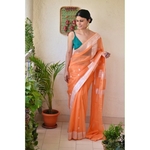 Handwoven kadiyal chiffon banarasi saree with silver jari.