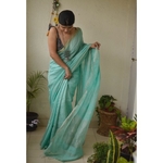Handwoven linen saree with jari stripes