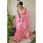 Hand embroidered and handmade cotton chikankari saree.