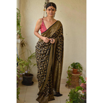 Handwoven kadhiyal single jaal motif Khaddi Georgette banarasi sari