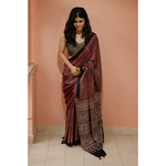 Handblock printed and handmade processed natural dyed gajji silk Ajrakh saree.