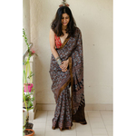 Handloom ,Handblock printed and handmade natural dyed mangalagiri cotton Ajrakh saree.
