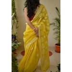 Handembroidered chikankari Kota Doria Saree