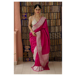 Handwoven kadhwa moonga silk Banarasi silk saree with woven motifs border.