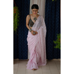Handembroidered kota doria cotton jaal tippichi chikankari saree.