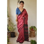 Handwoven tussar silk saree with Aari silk in pallu and border
