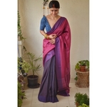 Handwoven tussar silk saree with Aari silk in pallu and border