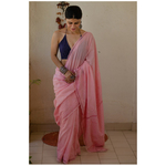 Handloom and Handembroidered chikankari muslin cotton saree with jali border work