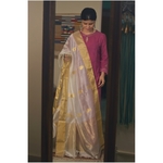Handllom Chanderi silk dupatta with meenakari bootis in silver /gold jari