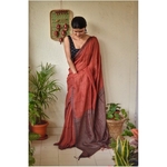 Handwoven linen saree with woven embroidered in border