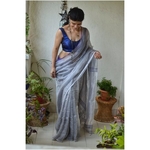 Handwoven jari wrap linen saree