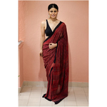 Handblock printed and handmade processed natural dyed Georgette silk Ajrakh saree.
