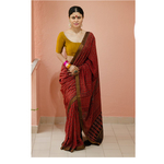 Handblock printed and handmade processed natural dyed mangalgiri cotton Ajrakh saree.