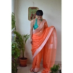 Handwoven kadiyal chiffon banarasi saree with silver jari.