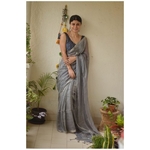 Handwoven linen saree in sheer texture