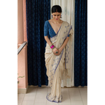 Handspun handwoven pure linen Jamdani motifs saree.