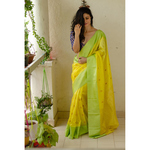 Handloom pattu silk chanderi saree with pallu silk border and handmade meenakari motifs in jari all over the sarees.