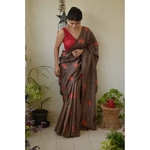Handwoven and hand embroidery tussar silk saree in natural dye