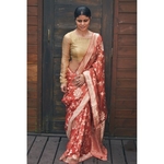 Handloom Kadhiyal jaal jari motifs tissue silk banarasi saree.