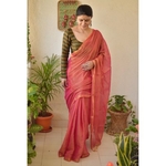 Handwoven mettallc linen saree.