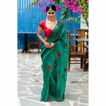 Handloom handembroidered organza resham silk saree enhanced with beads scallops.