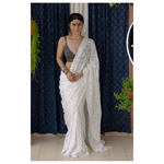 Handembroidered kota doria cotton chikankari saree.