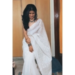 Handembroidered chikankari Kota Doria Saree in white.