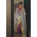 Handllom Chanderi silk dupatta with meenakari bootis in silver /gold jari