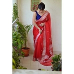 Handwoven kadiyal chiffon banarasi saree with silver jari.