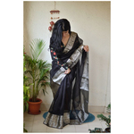 Handwoven organza sheer silk saree with banarasi border.
