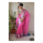 Handwoven organza sheer silk saree with banarasi border.
