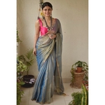 Handwoven metallic sheer linen saree.