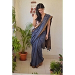 Ajrakh Handblock print mangalgiri cotton saree with jari border