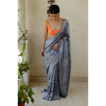 Handloom Twill linen saree blended with tissue blended
