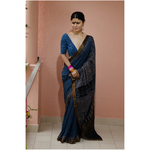 Handblock printed and handmade processed natural dyed mangalgiri cotton Ajrakh saree.