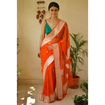 Handwoven kadwa chiffon banarasi saree with silver jari.
