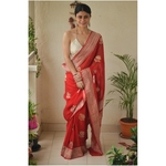 Handloom kadhiyal kadhuwa jari motifs khaddi georgett silk banarasi saree.