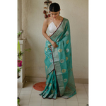 Handloom soft resham chanderi silk saree with zari motifs