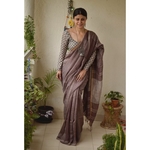 Handwoven linen saree with jari