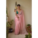 Handwoven linen by linen saree with jari pallu.