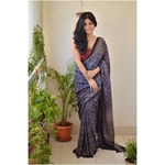 Handblock print modal silk Ajrakh saree.