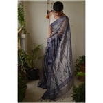 Handwoven jari warp linen saree with border work