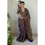 Handloom Metallic linen with inside patch borders in raw silk/satin silk/crepe silk.