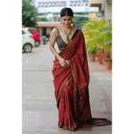 Handblock printed and handmade processed natural dyed mangalgiri cotton Ajrakh saree.
