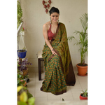 handmade natural dyed mangalgiri cotton Ajrakh saree.